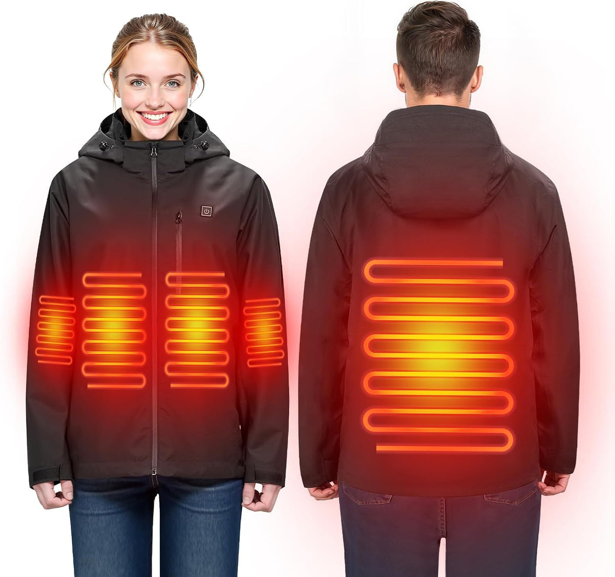 Veste Coupe-Vent Softshell Chauffante électrique, imperméable et légère avec 5 Zones de Chauffage et 3 réglages de Chaleur.  Lavable en Machine. Homme / Femme