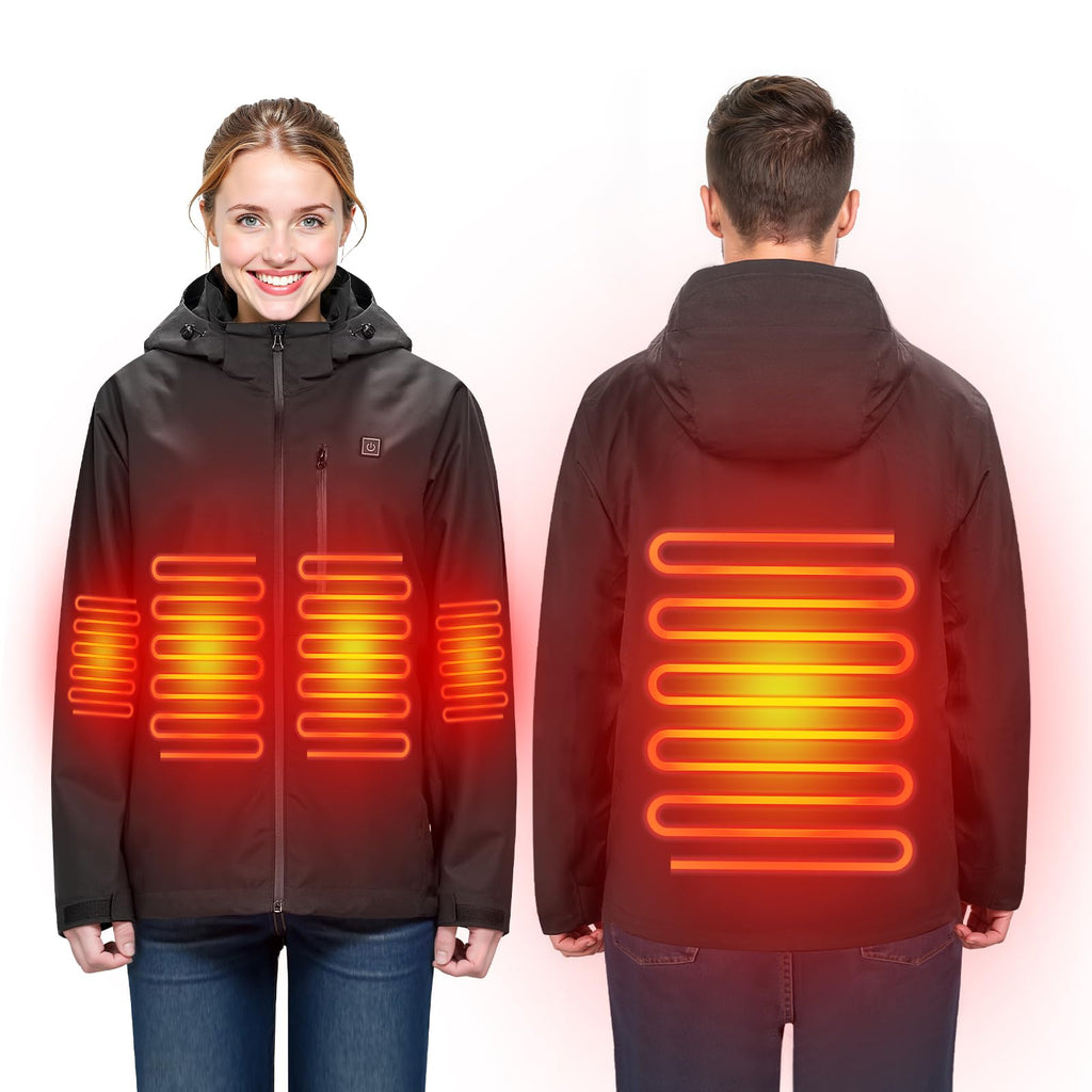 Elektrisch beheizbare Softshell-Windjacke, wasserdicht und leicht, mit 5 Heizzonen und 3 Heizstufen. Maschinenwaschbar. Damen / Herren