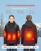 Elektrisch beheizbare Softshell-Windjacke, wasserdicht und leicht, mit 5 Heizzonen und 3 Heizstufen. Maschinenwaschbar. Damen / Herren