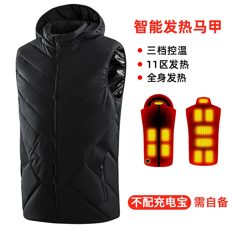 Gilet Chauffant à Capuche Unisexe - 11 Zones de Chaleur USB