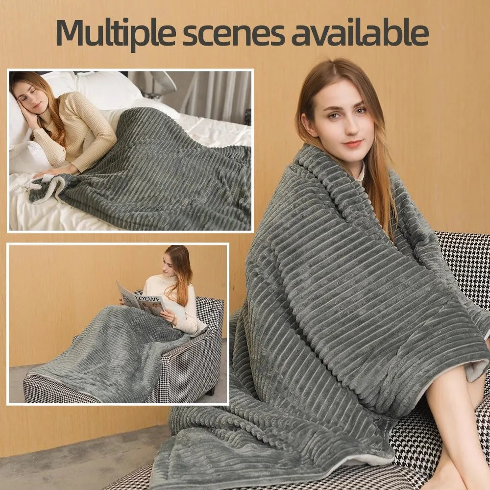 Grande couverture chauffante en flanelle douce - 9 niveaux (160×130 cm)