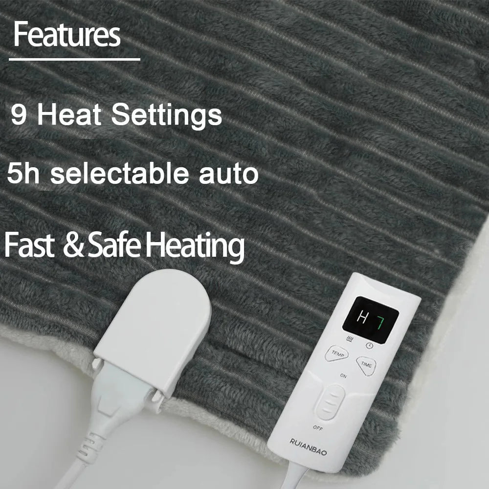 Grande couverture chauffante en flanelle douce - 9 niveaux (160×130 cm)