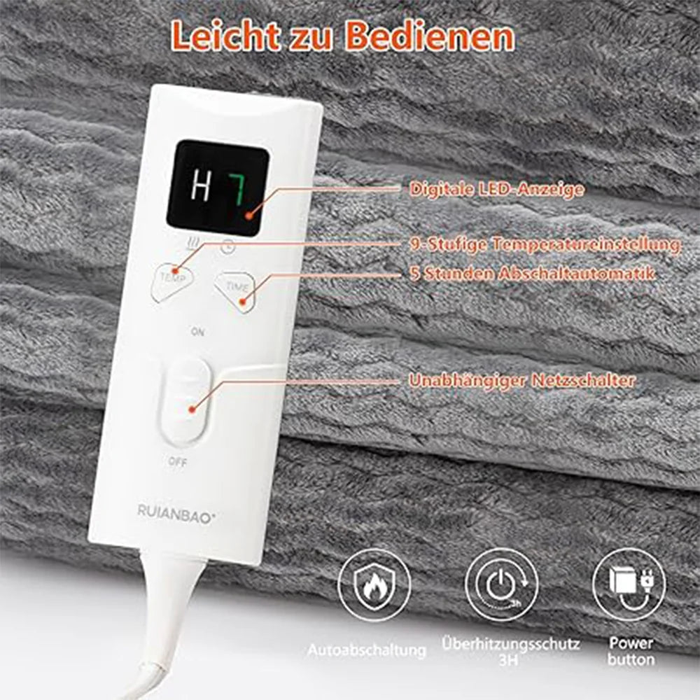 Grande couverture chauffante en flanelle douce - 9 niveaux (160×130 cm)