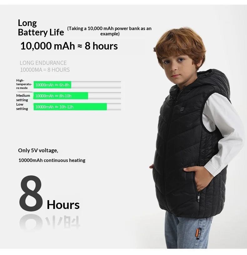 Gilet Chauffant à Capuche Enfant - 8 Zones Thermiques USB