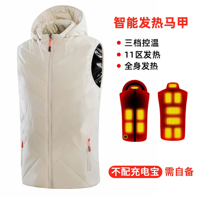 Gilet Chauffant à Capuche Unisexe - 11 Zones de Chaleur USB