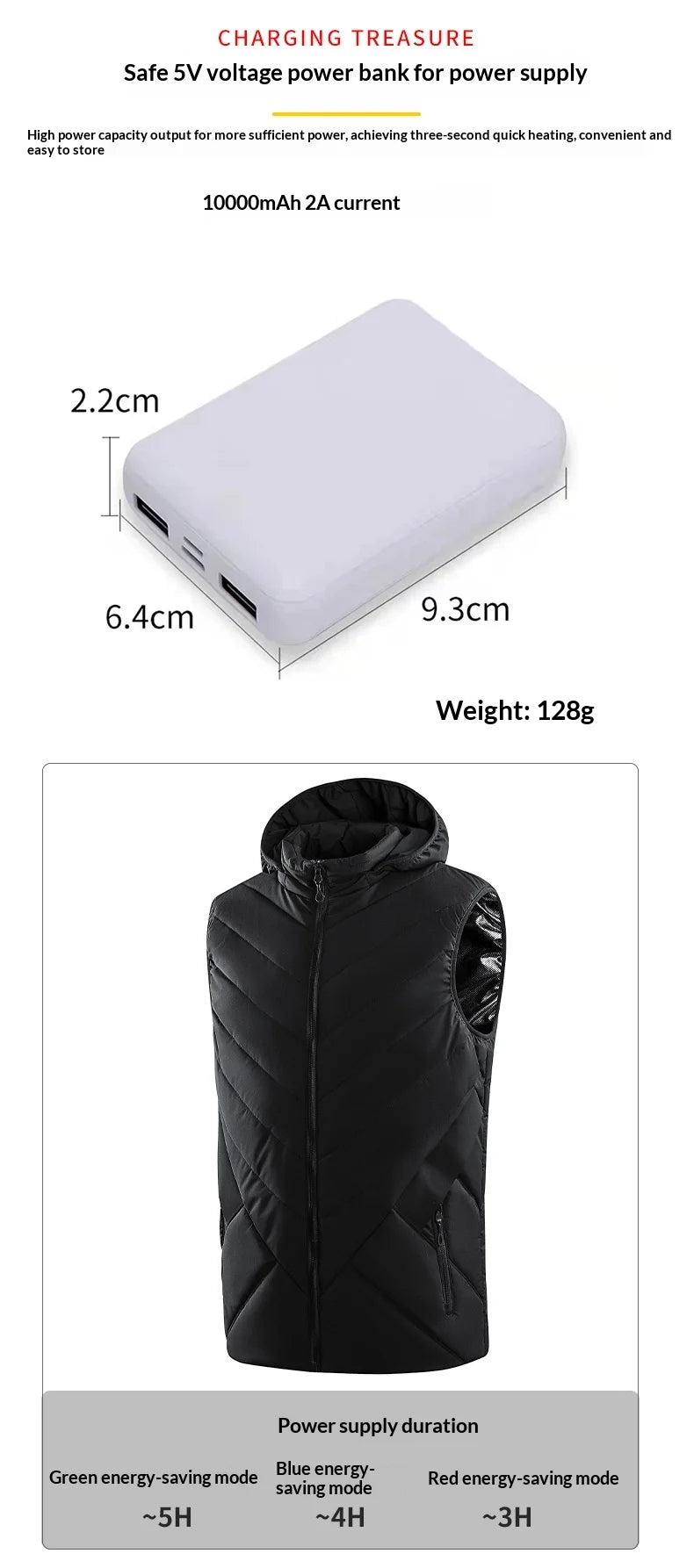 Gilet Chauffant à Capuche Unisexe - 11 Zones de Chaleur USB