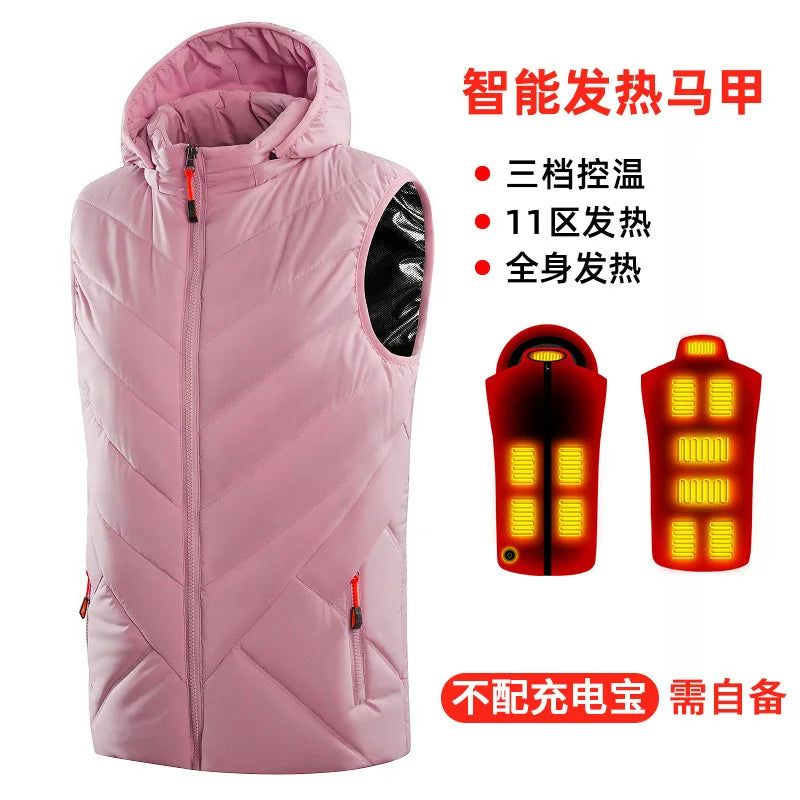 Gilet Chauffant à Capuche Unisexe - 11 Zones de Chaleur USB