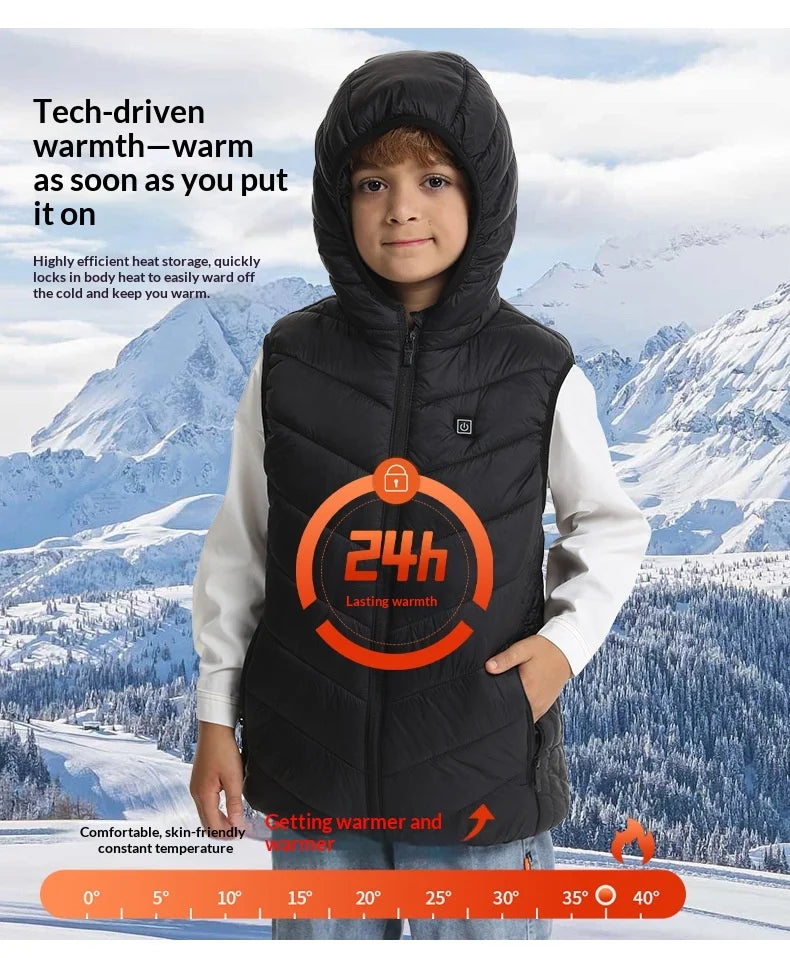 Gilet Chauffant à Capuche Enfant - 8 Zones Thermiques USB